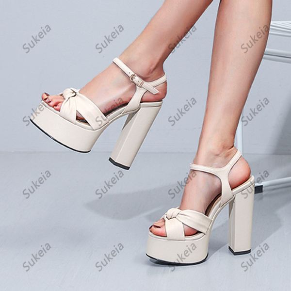 Sukeia Sandali con plateau da donna Tacchi grossi in pelle Punta aperta Classici Scarpe da festa nere Donna Taglie forti US 3-9.5