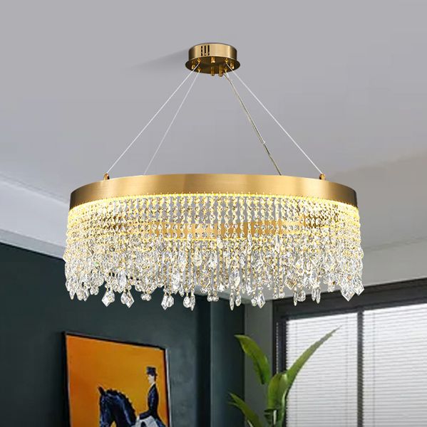 Nordic K9 Kristall Kronleuchter Wohnzimmer Luxus Hängen Lampe Gold Led Kreis Decke Anhänger Licht Design Glanz Wohnkultur