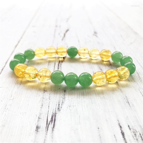 Strand 3 Minchas Design Quartz amarelo e bracelete verde da Aventurine para homens Mulheres pulseiras de ioga mala