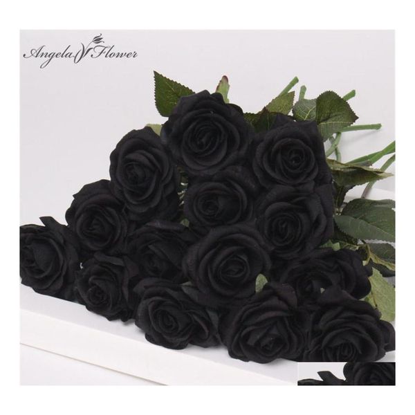 auto dvr Fiori decorativi Ghirlande Pu Real Touch Artificiale Black Rose Tip Splendido fiore in lattice Stami Wedding Fake Dcor Home Party Memo Dhfjx