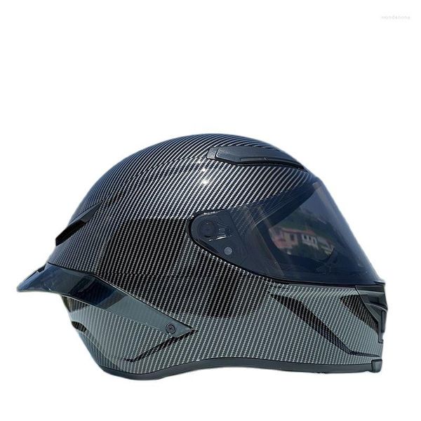 Capacetes de motocicleta Face completa Face única Capacete de corrida Fibra de carbono preto com grande spoiler Gold Visor Safety Chap