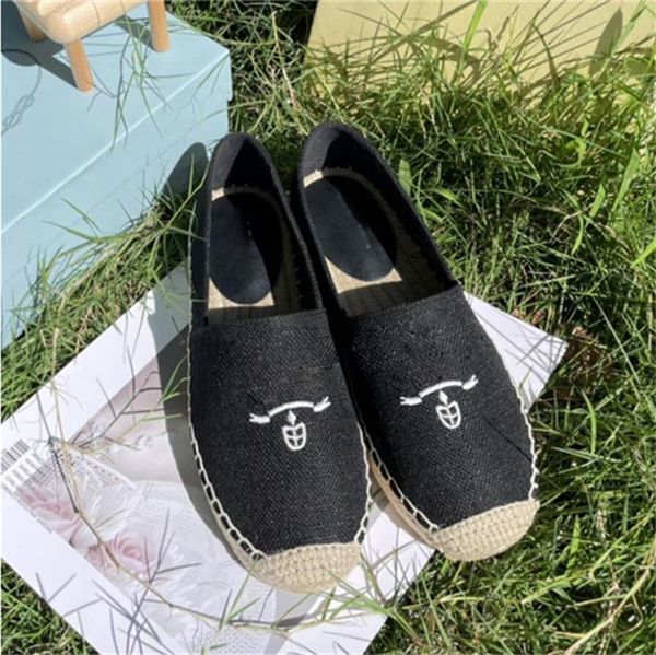 2023 Sapatos Straw Flats Triângulo Canvas Fisherman Shoes Summer Woman Flat Beach Dress Shoes Fashion Mocassins Sapatos Casuais Sapatos Strass Tamanho Eur35-41