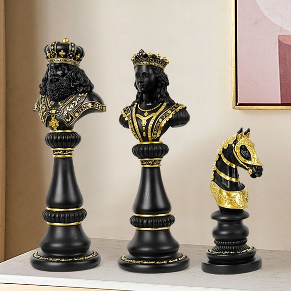 Objetos decorativos Figuras Northeuins 30cm Figuras internacionais de xadrez para interiores rei rainha cavaleiro xadrez startue sticue chessmen home 230303