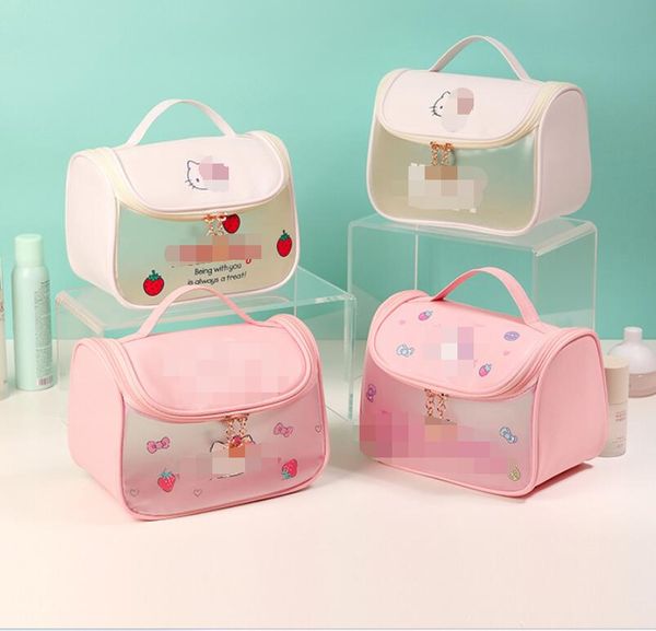 Модная картонная сумка для девочек с клубникой, косметичка, аксессуары принцессы, сумки на молнии, большая емкость