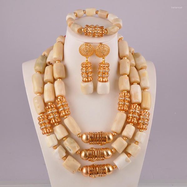 Halskette Ohrringe Set Mode Weiß Korallen Schmuck Nigeria Hochzeit Perlen Afrikanische Jewerly Sets Für Frauen