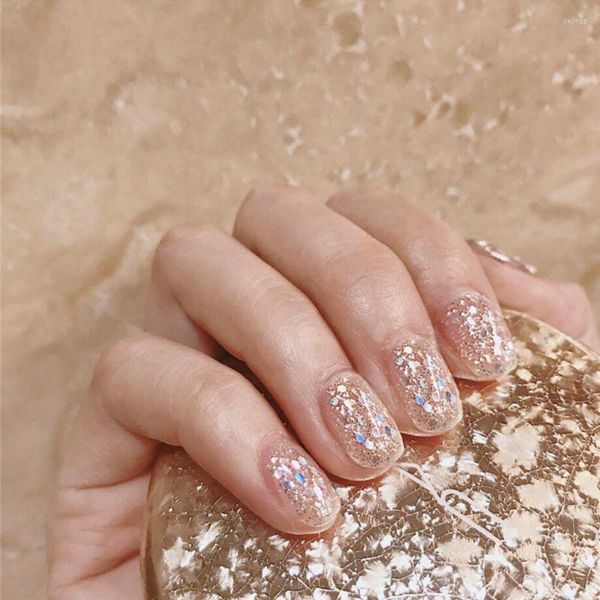 Falsche Nägel Schöne glänzende Pailletten UV-Gel 24 Stück mit Kleber Kurze Größe Dame Vollnagelspitzen Ins Bride Fake Cute