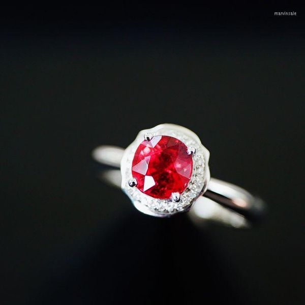 Ringos de cluster jhy sólido 18k ouro branco natureza vermelha turmalina de 1,2ct Diamantes de pedras para mulheres presentes de jóias finas