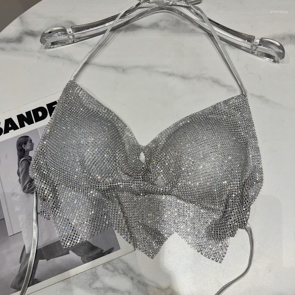 Frauen Tanks 2023 Frühling Sommer Kleidung Nachtclub Strass Rüstung Kette Crop Top Sexy Shiny Leistung Rohr Sling Frauen Leibchen