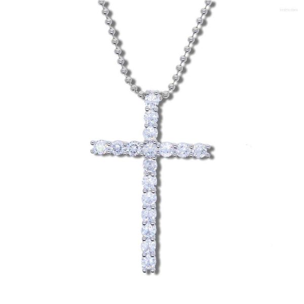 Girocollo Iced Out Bling Cross 5A Cubic Zironia pavimentato in oro argento colore collana a catena con perline donna uomo gioielli hip hop