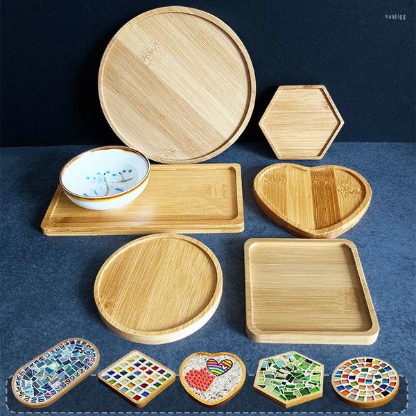 Tischsets 1PC DIY Bambus Mosaik Boden Matte handgemachte Herz Quadrat Tasse Holz Tablett Kinder Handwerk Werkzeug Pad