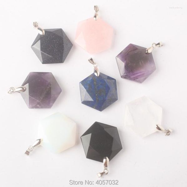 Colares pendentes 25x25mm rosa quartzo rosa Amethysts opala lazuli lazuli cristal claro hexagon face dupla face faceta 1pcs (sem corrente)