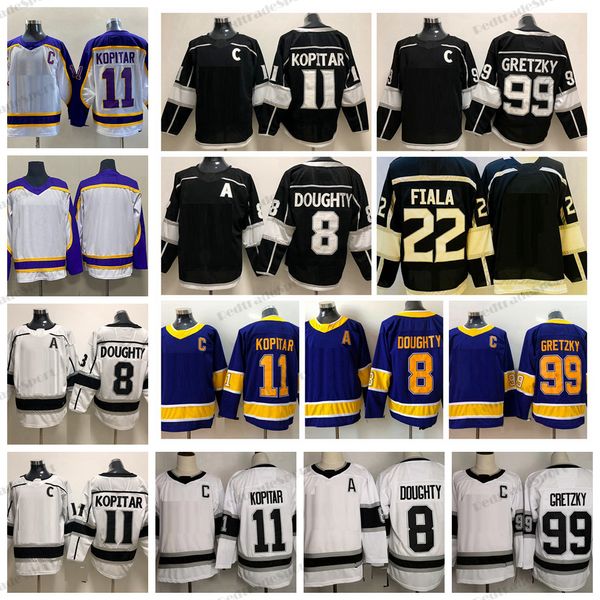 2023 ters retro mor 11 Anze Kopitar Hokey Formaları 8 Drew Doughty 22 Kevin Fiala 99 Wayne Gretzky Siyah Jersey Alternatif Yeni Mens Classic C Patch