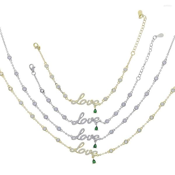 Girocollo Colore verde Tear Drop Drip Cz Geometric Round Station Love Letter Collana da donna Trendy 2023 Gioielli di San Valentino