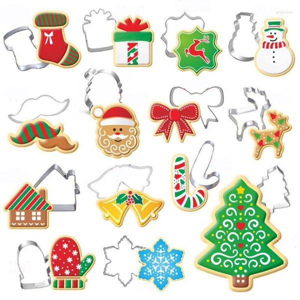 Backformen 14 Teile/satz Edelstahl Weihnachten Ausstechformen Weihnachtsbaum Stern Haus Glocken Schneeflocke Kuchen Keks Fondant Form