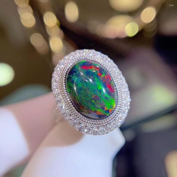 Küme Yüzük H402 İnce Takı Saf 18 K Altın Doğal 3.5Ct Siyah Opal değerli taşlar Elmaslar Kadınlar için Kadın Yüzük