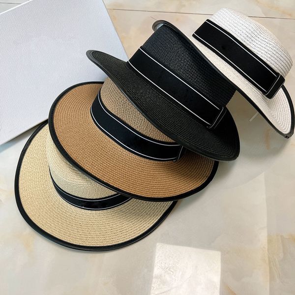 Chapéus de aba larga da faixa larga da faixa de fita preta Mulheres top plana top