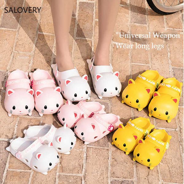 Slipper New Pais e Filhos da casa Flipers Cute Sapatos de jardim de gato 3D para meninas Mulheres Anti -Skid Cropes Sandálias de praia respiráveis ​​T230302