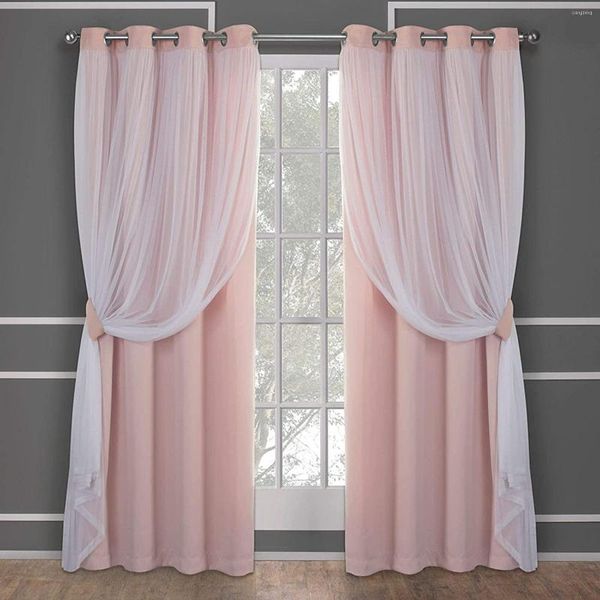 Cortina rosa Blackout Blackout Curtes para a Princess Living Room Bedroom Térmico Isolado Branco Sheer Window Tratamento