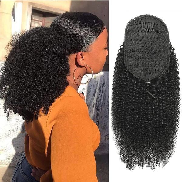 Drawschnell Pferdeschwanz menschliches Haar versauter gerade Afro Puff Kinky Curly Ponytail Remy Brasilianische Haare Hail Long Curly Pony Schwanzverlängerungsclip in Easy Install 120g 1B