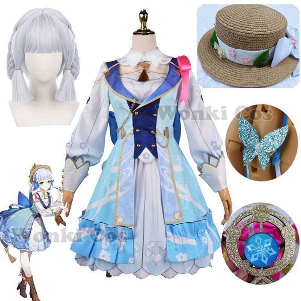 Costumes de anime Genshin Kamisato Cosplay Ayaka Come Vonha Vestido Missiva Springbloom Ayaka Cosplay Wig New Skin Set Full Set com chapéu Lolita Dress Z0301