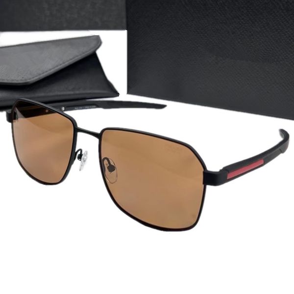 2023 Desi Herren Rabon Pilotensonnenbrille UV400 Polarisiert W54 57-18-140 Großer quadratischer Rahmen Metall Grau Braun Brillen Silikagel Sportliche Bein-Fahrbrille Komplettset-Etui