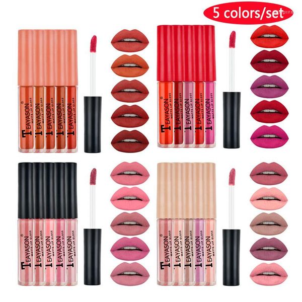 Lipgloss 5-teiliges Set Matte Samt-Lippenstifte Wasserdichter Lippenstift Sexy Vampirstift Frauenlippen Schönheit Make-up Kosmetik