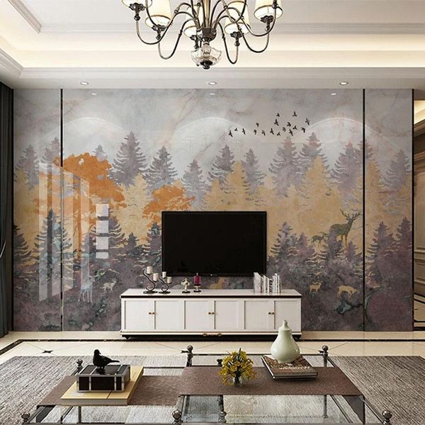 Wallpapers Benutzerdefinierte Wandbild Tapete Moderne 3D Wald Vogel Marmor PO Wandpapier Wohnzimmer TV Sofa Schlafzimmer Hintergrund Papel De Parede