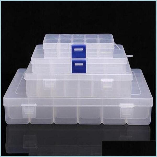 Aufbewahrungsboxen Bins Transparenter Kunststoff Schmuck Organizer Box 10 15 24 36 Slots Behälter Perlen Ring Ohrringe Drop Lieferung nach Hause G Dhchr