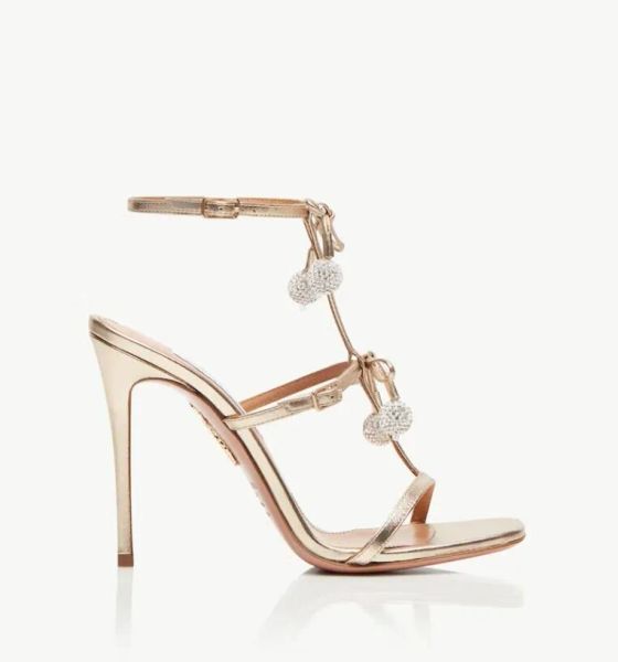 Aquazzura High Cavical Heels Sandals Luxury Women Aquazzurascerse Sandal 105-мм модная кристаллическая вишня Дизайнер Сексуальная сандалия с коробкой RQOT