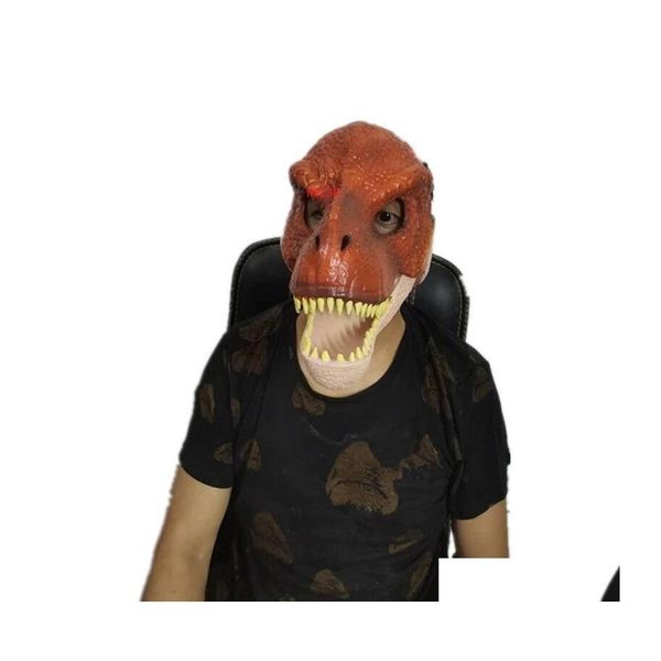 auto dvr Maschere per feste Maschera del mondo dei dinosauri con apertura della mascella Tyrannosaurus Rex Costume cosplay di Halloween Puntelli di carnevale per bambini Casco Fl Head 2009 Dh36D