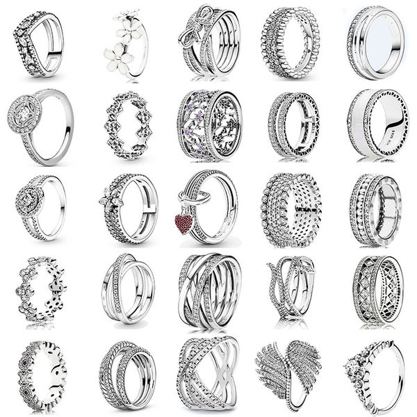925 Silver Women Fit Pandora Ring Original Heart Crown Fashion Rings Dia dos Namorados Multi Style Ladies Ring Presente de Aniversário
