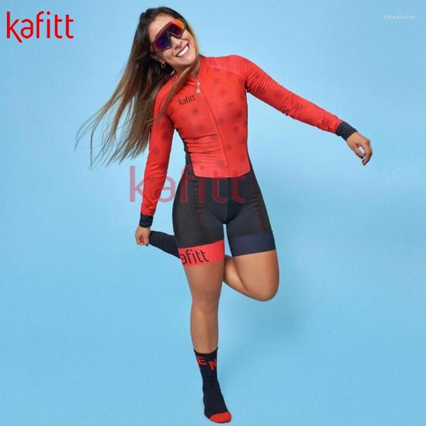 Conjuntos de carreras Kafeet Ladies Ciclismo Jersey Ropa deportiva informal Traje Mono Moda Estilo occidental Medias elásticas de manga larga