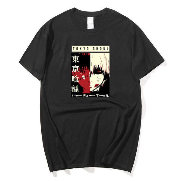 Мужские футболки Японское аниме Токио Упырить Мужская хлопчатобумажная футболка мужчина женщин Канеки Кен для печати пара футболка хараджуку
