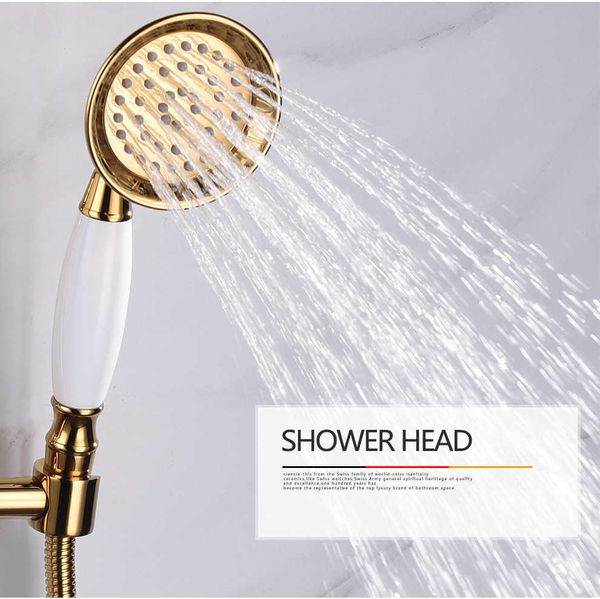 Cabeças de chuveiro de banheiro GolS de handheld Cabeça Brass Banheiro economia de água ABS Suporte Mangueira de plumagem de ouro J230303