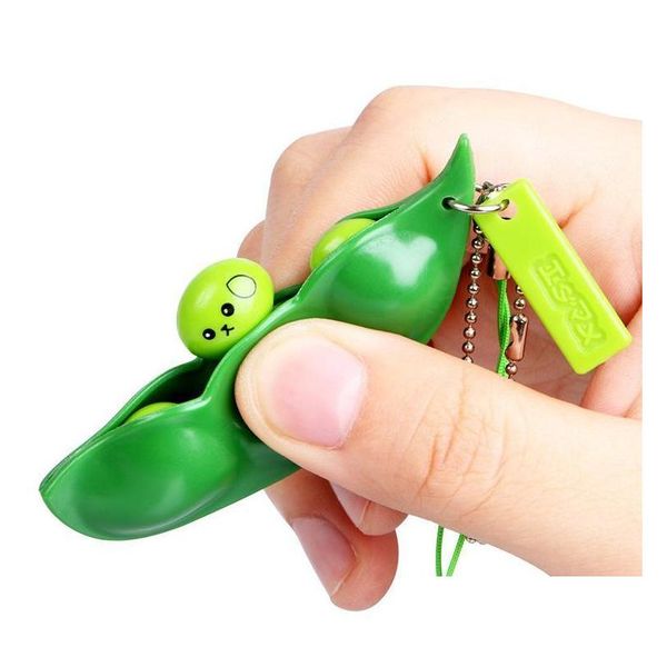 Giocattolo di decompressione Cinghie di compressione Estrusione Agitarsi Giocattoli Fagiolo Portachiavi Pisello Soia Portachiavi Edamame Charms per telefono Regalo per bambini Drop Delive Dhjr0