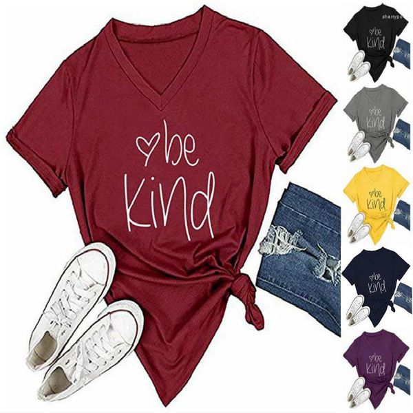 Magliette da donna 2023 Summer Factory Spot Top da donna BE KIND T-shirt a maniche corte con girocollo e stampa