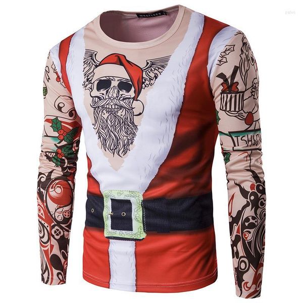 Herren T Shirts Herbst 2023 3D Persönlichkeit Druck Mode Herren Weihnachten Elch Langarm T-Shirt