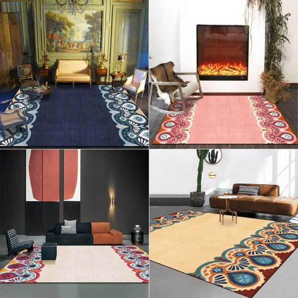 Teppiche, einfacher europäischer Blumenrahmen, blau, rosa, gelb, grün, Kaschmir, Wohnzimmer, Schlafzimmer, Nachttisch, Teppich, Bodenmatte, Teppiche