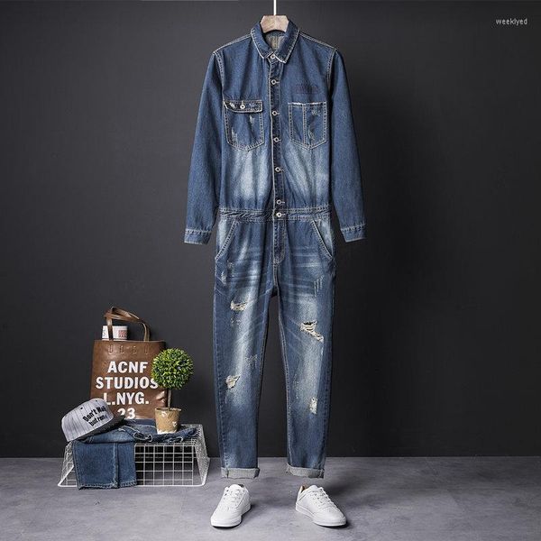 Erkek Ceketler Retro Motosiklet Frock Tulum Yıpranmış Denim Erkekler ve Erkekler Ceket Kış