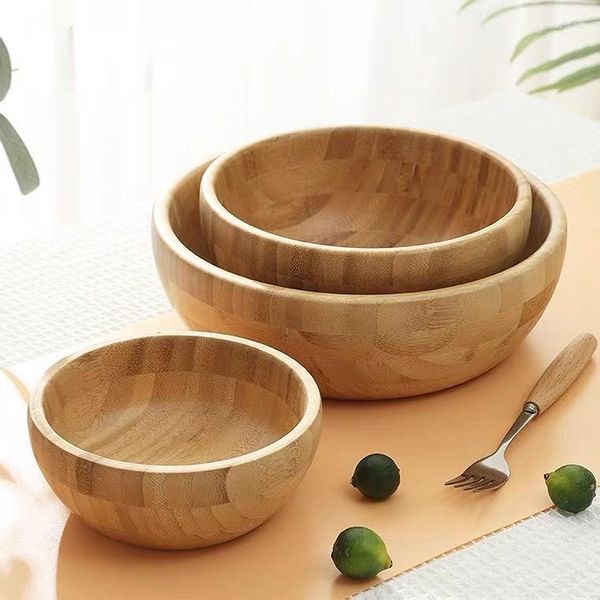 Tigelas fruta de estilo japonês grande tigela natural de salada de bambu para produtos para casa ecológicos acessórios de mesa de mesa de cozinha