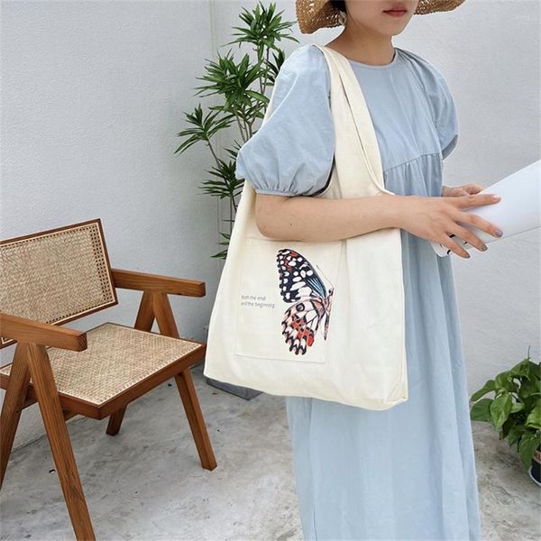 Сумки для покупок женщин бабочка печать холст сумки с большим плечом для студентов книги с зареалом на молнию в кармане подарок