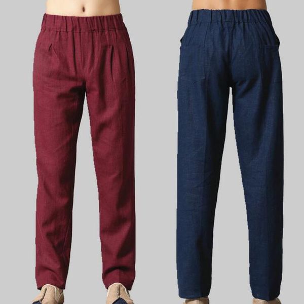 Pantaloni da uomo Taglia unica Cotone Lino Comodi pantaloni casual da uomo Morbido lino naturale Tutti abbinati a due tasche 4 colori