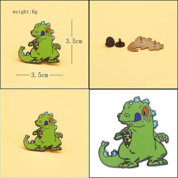 Acessórios de desenhos animados Reptar Dinosaur Broche and esmalte pinos homens homens jóias de moda Presentes de filme Romance Lapeel Badges Drop Delivery Ba dhpzo