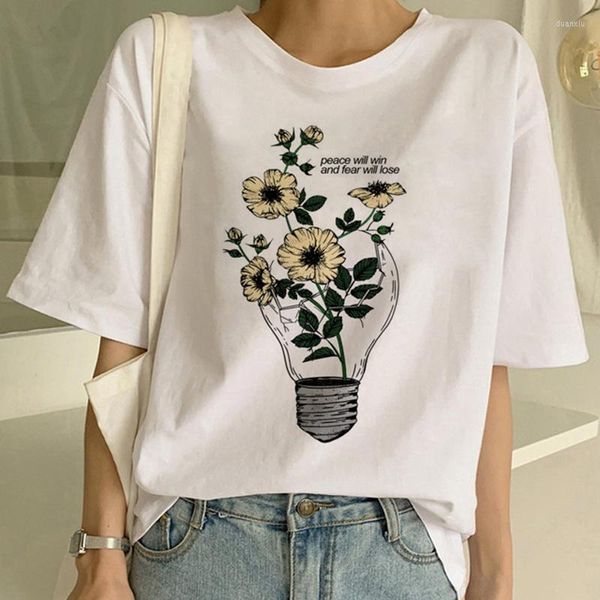 Damen-T-Shirts, Harajuku-Inspiration, elektrisches Licht, Blume, Damen-Top, niedliches bedrucktes Mode-T-Shirt, lässig