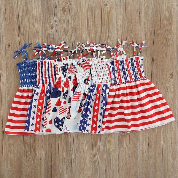 Mädchen Kleider Kleinkind Baby Mädchen 4. Juli Outfits Unabhängigkeitstag Ärmelloses Trägerkleid Amerikanische Flagge Sommerkleidung