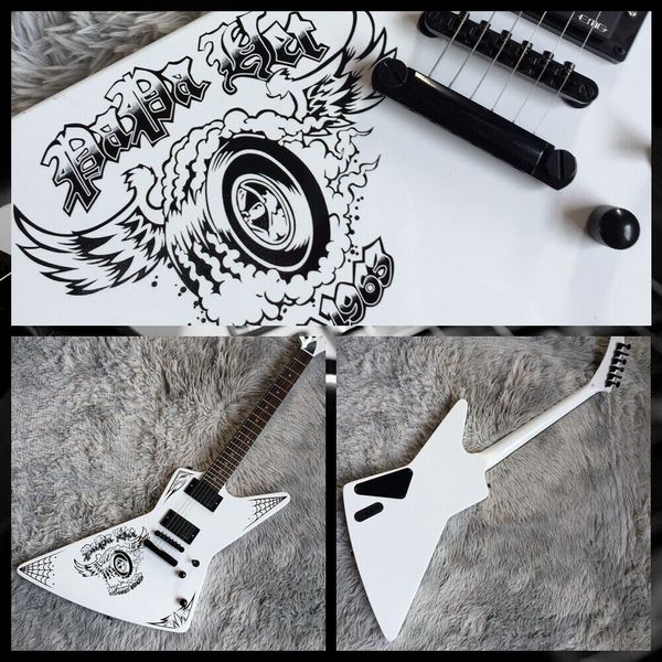 Custom Shop EX-Modell, weiße E-Gitarre, schwarzer Lackkörper, schwarze Hardware