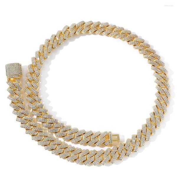 Jóias de luxo de gargantilha Silvae Gold Bated CZ Configurando grande tamanho de 14 mm de largura Colar de corrente de ligação para homens Presente de mulheres Presente