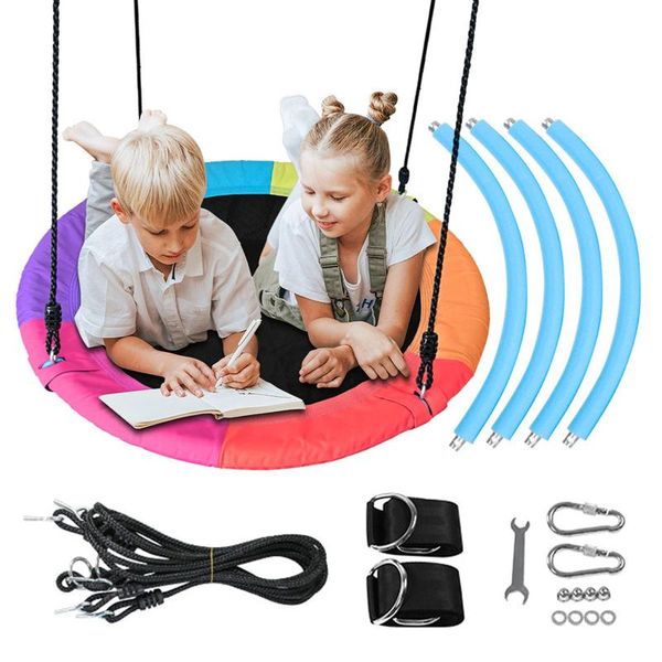 Mobili da campo Altalena per albero per bambini in pollici con corde regolabili Set rotondi per esterni Sedile a disco Giocattoli sospesi Giardino SwingCamp CampCamp