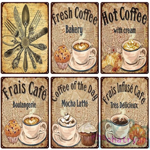 Heißer Kaffee Cocktail Getränk Prost Metall Eisen Malerei Druck Zinn Zeichen Kunst Poster Bilder Für Küche Esszimmer Hause Dekoration 30X20 cm W03