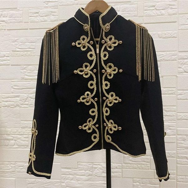 Ternos femininos Hight Hight Quality Luxury Beading Bandage Coat Black Slave Long Gold Ling Rayon Bandave Jacket Dress Dress